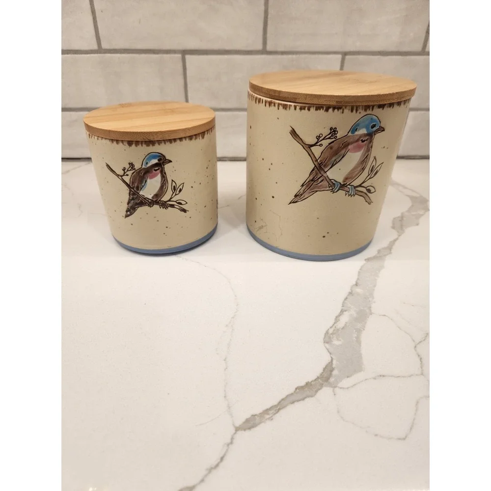 Set Of 2 InHomestylez‎ Canister Set Spectrum Bluebird Spring Birds 4